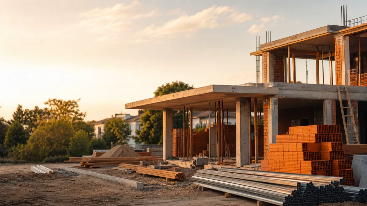 Materiais de construção em obra residencial